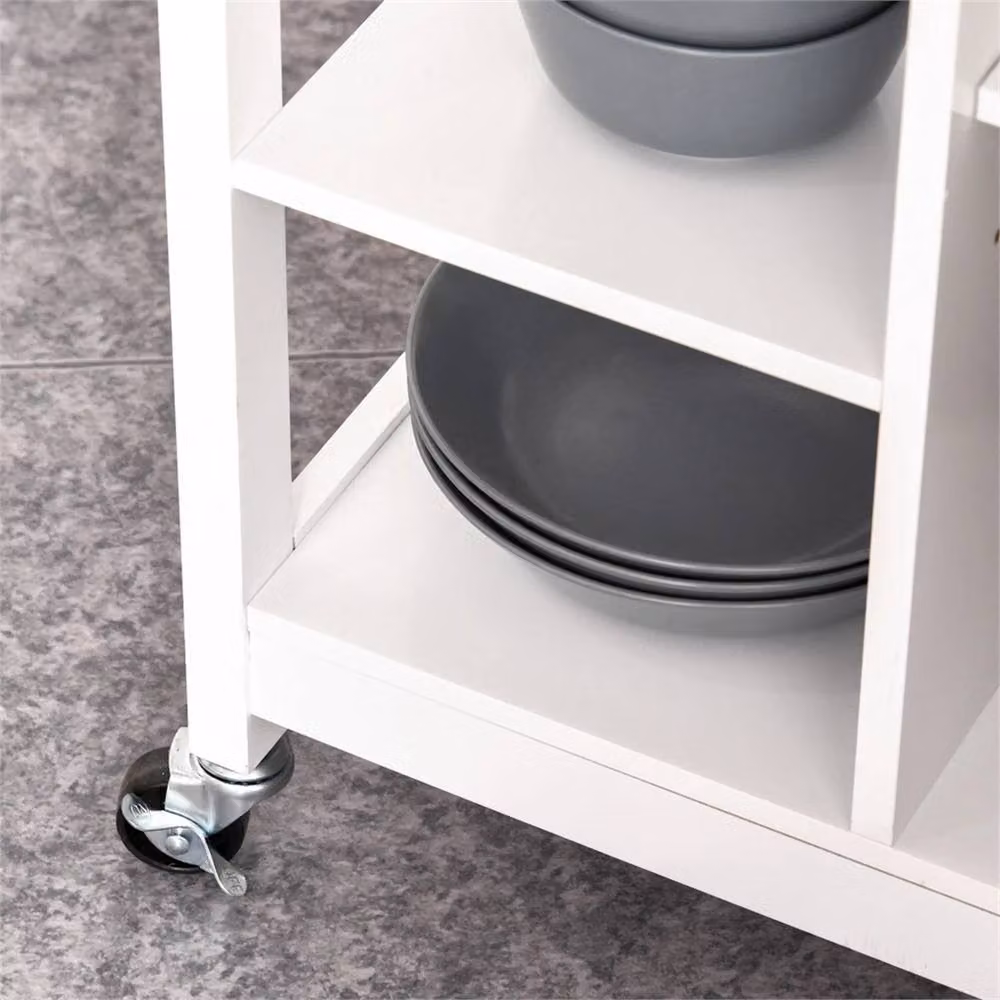 Nordara White Modern Kitchen Storage Trolley Cart with Wood Top, W/D/H: 120 x 90 x 66 cm – 3
