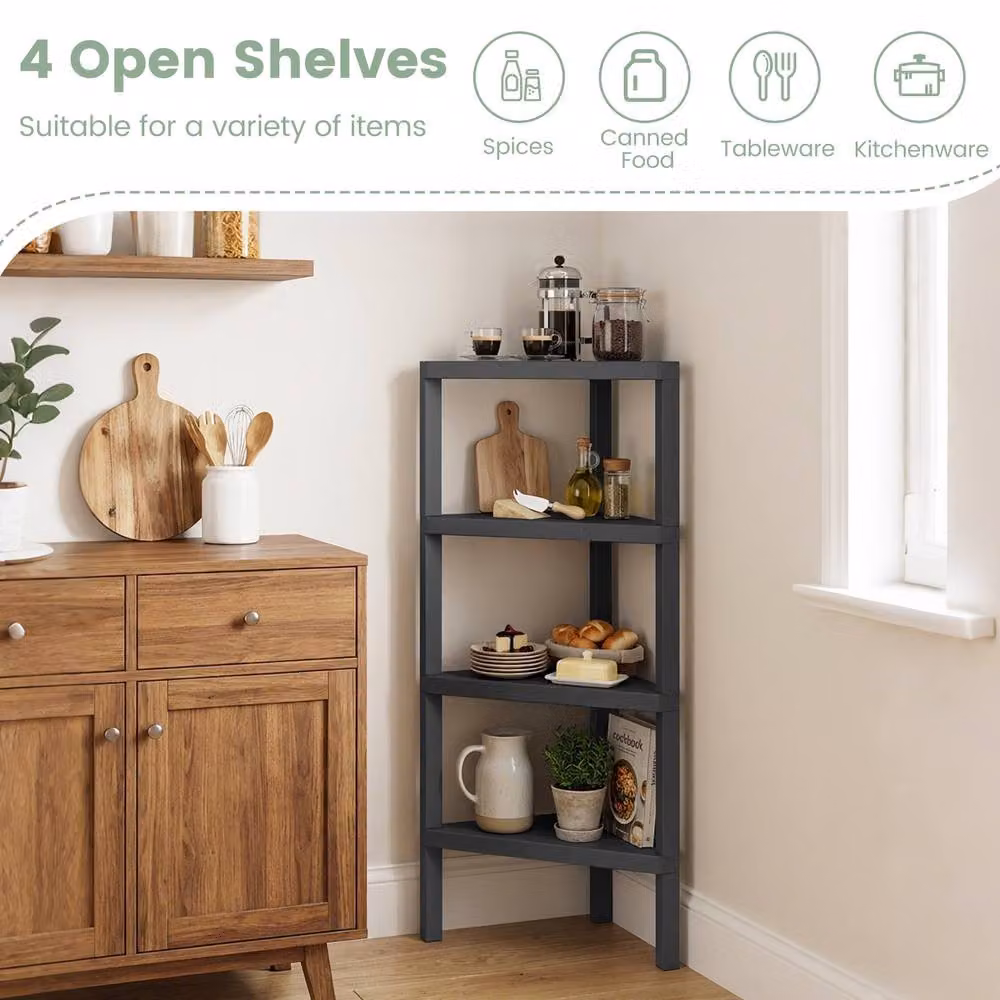 Costway 4-Tier Wooden Corner Plant Stand and Bookshelf with Open Slatted Shelves in Black – 5