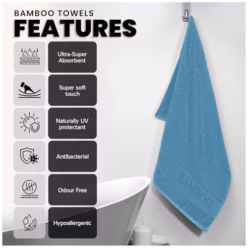 GC GAVENO CAVAILIA 2 Pack Blue Bamboo and Cotton Large Bath Towels, 500 GSM, W: 70 cm, H: 120 cm – 3