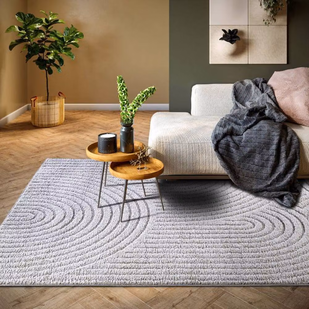 THE RUGS Panglao New York Design Geometric High Low Polyester Runner Rug in Grey, W/D: 80 x 120 cm – 2