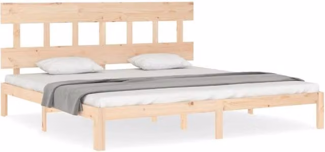 Berkfield Home Solid Pine Bed Frame with Headboard in Beige, W/D/H: 200 x 200 cm