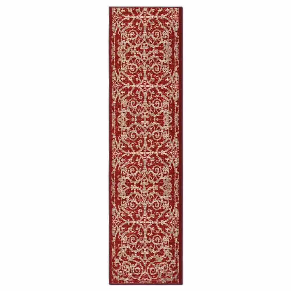 Bravich LTD Filigree Non-Slip Low Pile Hallway Runner Rug in Red, W: 66 cm, L: 366 cm – 3