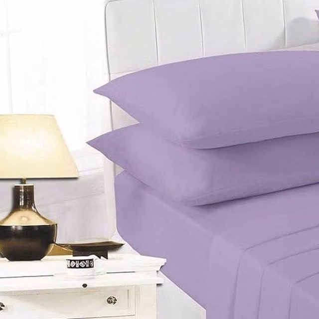 K Collection Percale Cotton Fitted Sheet in Purple, W/D/H: 140 x 200 cm