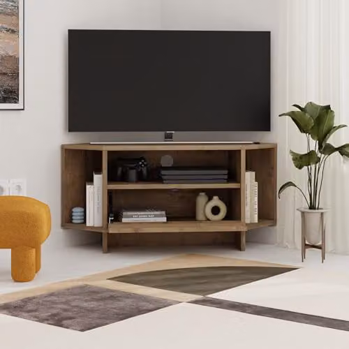 HOCUS PICUS Modern Corner TV Unit in Brown, White and Green – 4