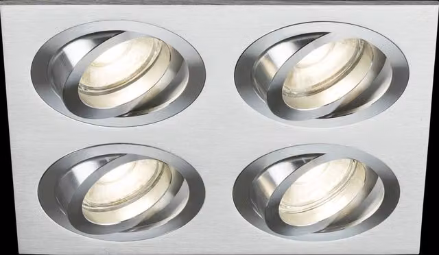 Netlighting Knightsbridge Ambar Quad Tilt Square Recessed Downlight in Brushed Chrome and Grey, GU10, Adjustable