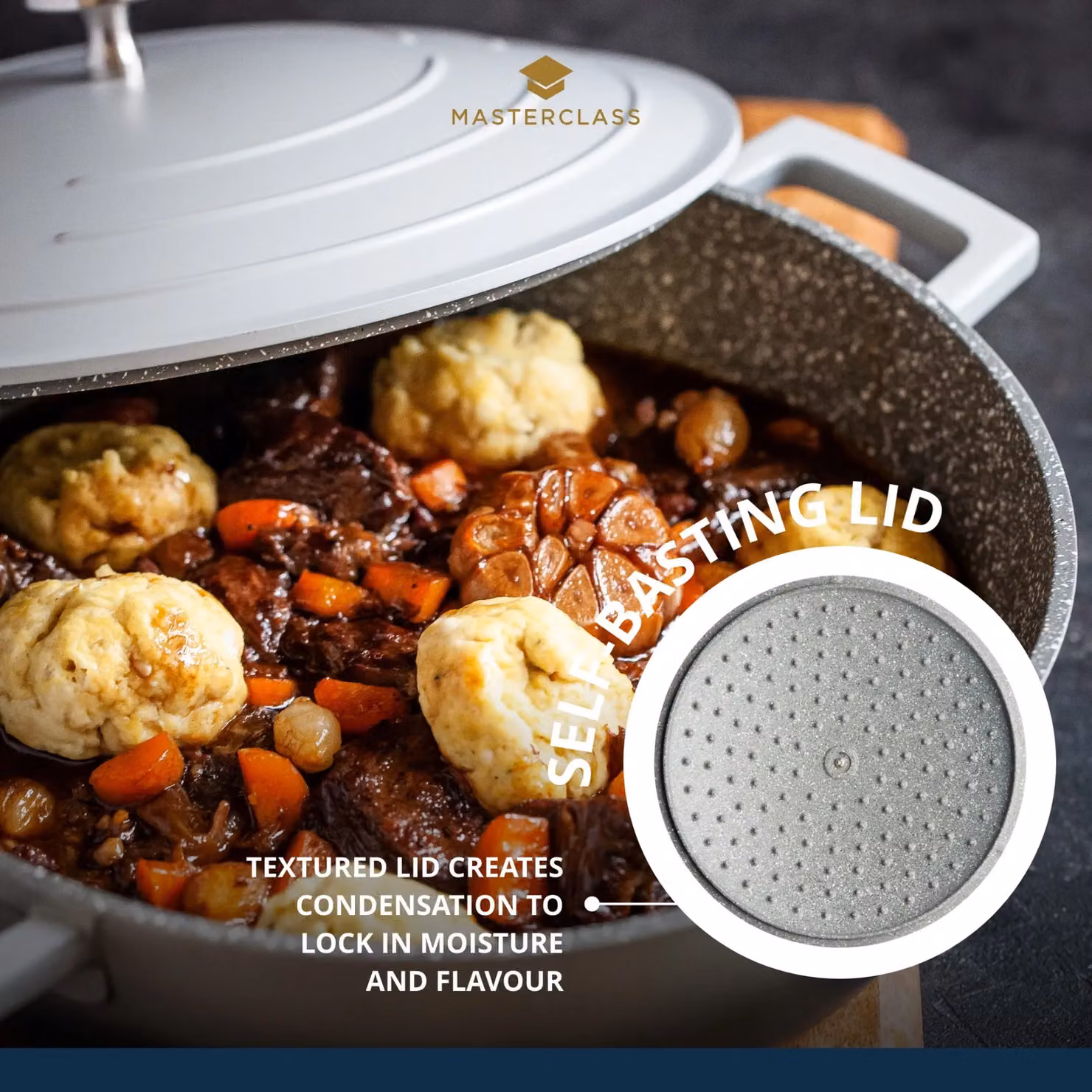 MasterClass Non-Stick Shallow Casserole Dish with Lid, Grey, 4 l – 8