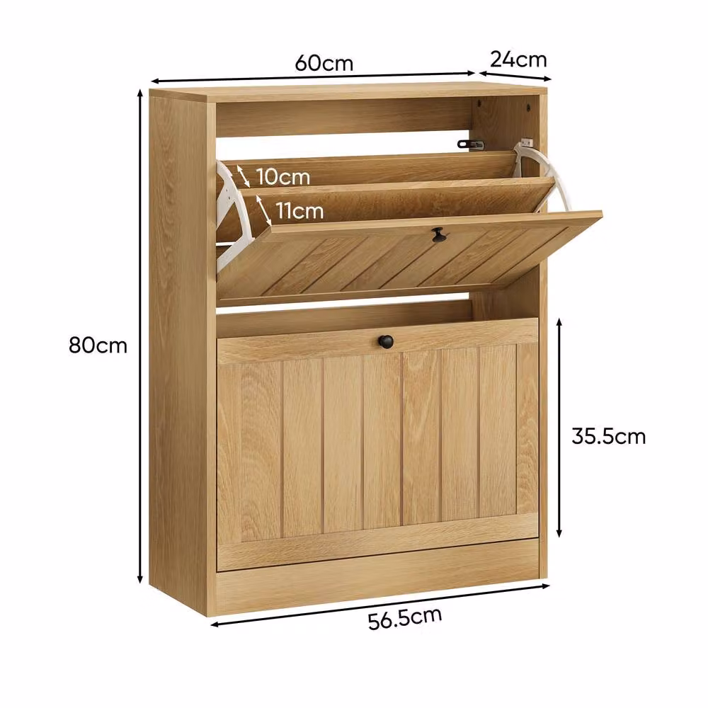 Merax Modern Oak Shoe Storage Cabinet with Tilting Compartments in Brown and Black – 2