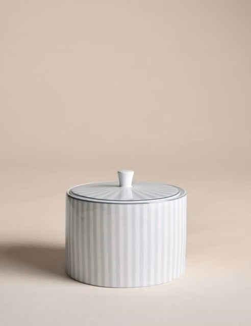 M&S Hampton Striped Bone China Sugar Bowl in Grey