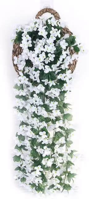 Livingandhome Artificial Hanging White Violet Floral Decoration