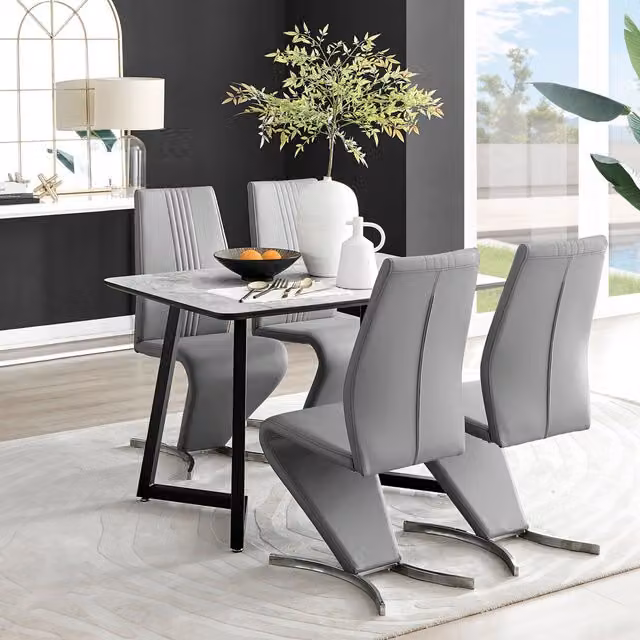 FurnitureboxUK Carson White Marble Effect Dining Table and 4 Willow Chairs in Grey