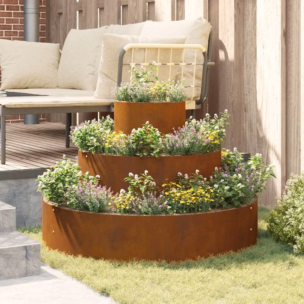 Berkfield Home Large Weathering Steel Metal Planter Tub in Bronze, Brown and Multicolour – 3