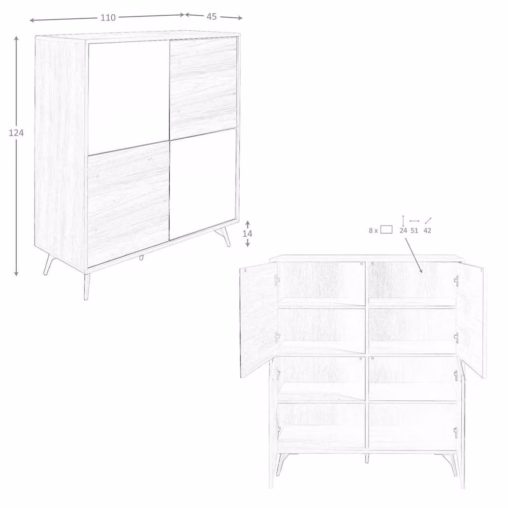 Angel Cerda 4-Door Tall Sideboard in Walnut Veneer with Black Mirror, Brown, W/D/H: 124 x 45 x 110 cm – 8
