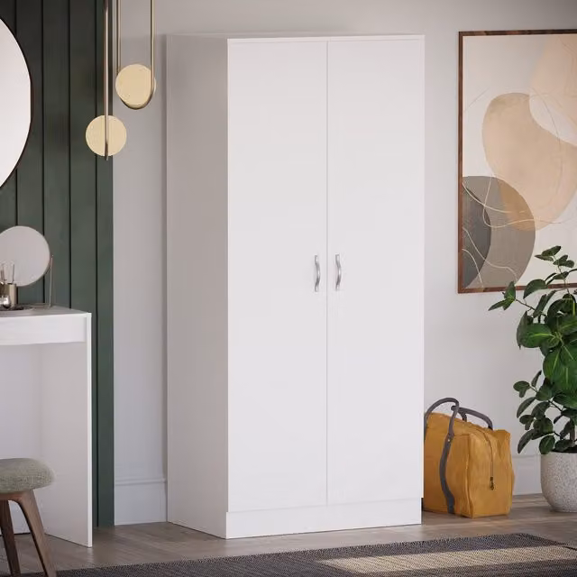 Vida Designs Riano Modern 2 Door Wardrobe in White and Silver