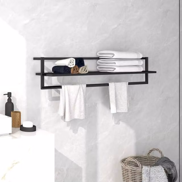 Berkfield Home Wall Mounted Metal Towel Rack in Black, W/D/H: 95 x 25 x 22 cm – 1