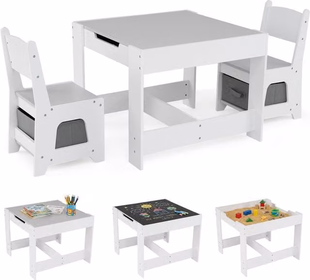 Costway Kids Wooden Activity Table and Chair Set in Grey and White