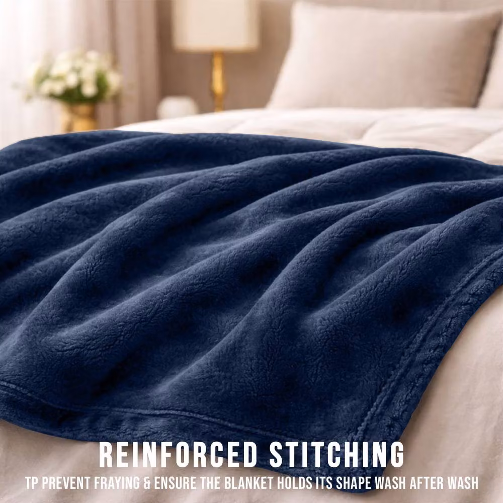 Pamposh Reversible Flannel Fleece Blanket Throw in Blue – 6