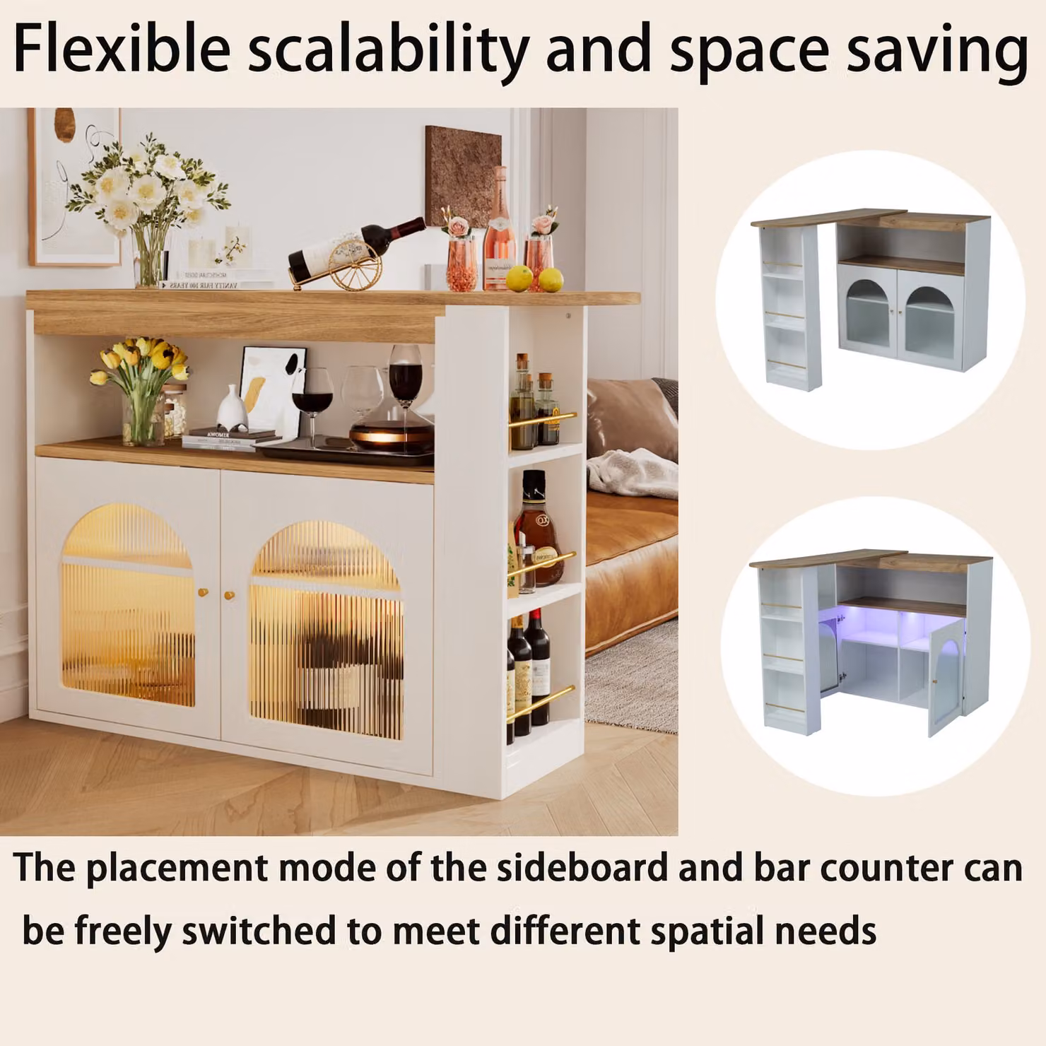 Aosom UK Modern Extendable Dining Table and Kitchen Island with Storage, LED Strip and Swivel Top, White, W: 138-193 cm, D: 39 cm, H: 105 cm – 3
