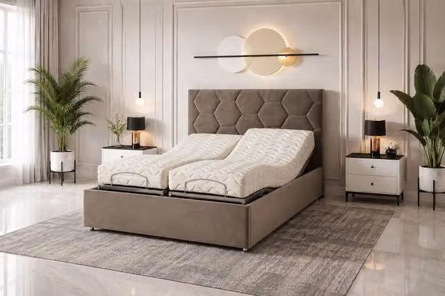 PARADISE BEDS LTD Madrid Luxury Mobility Bed with Mattress and Headboard in Beige, Super King Size, W/D/H: 200 x 200 cm