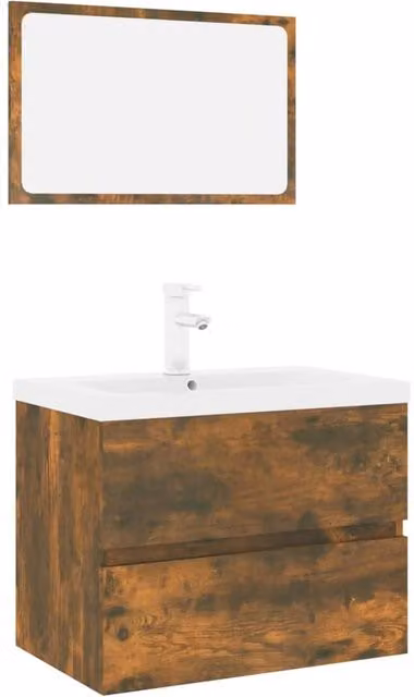 Berkfield Home Modern Bathroom Furniture Set in Smoked Oak Brown featuring Vanity Unit and Mirror Cabinet