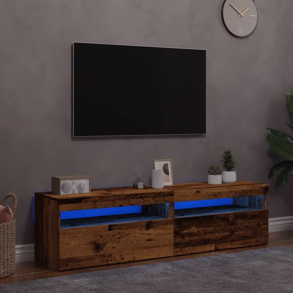 Berkfield Home Set of 2 Modern TV Cabinets with LED Lights in Old Wood Brown Engineered Wood – 1