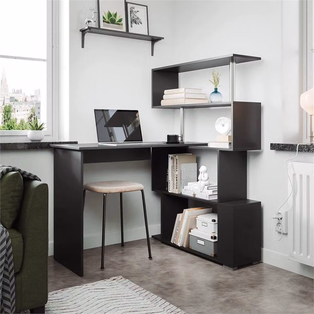 Nordara Modern Rotating Top Corner Computer Desk in Black and White, W/D/H: 100 x 100 x 100 cm – 4