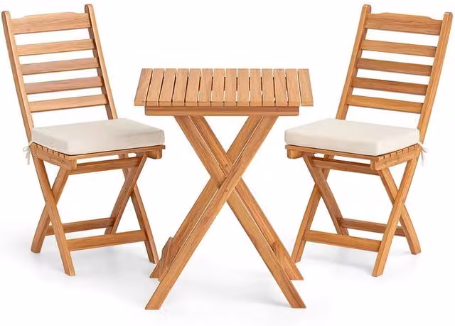 Kelvenix 3 Piece Acacia Wood Bistro Set in Natural Brown