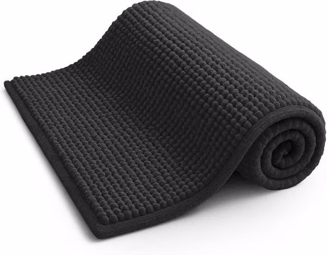 Keplin Non-Slip Microfibre Chenille Bath and Toilet Mat, Black, W: 40 cm, D: 60 cm