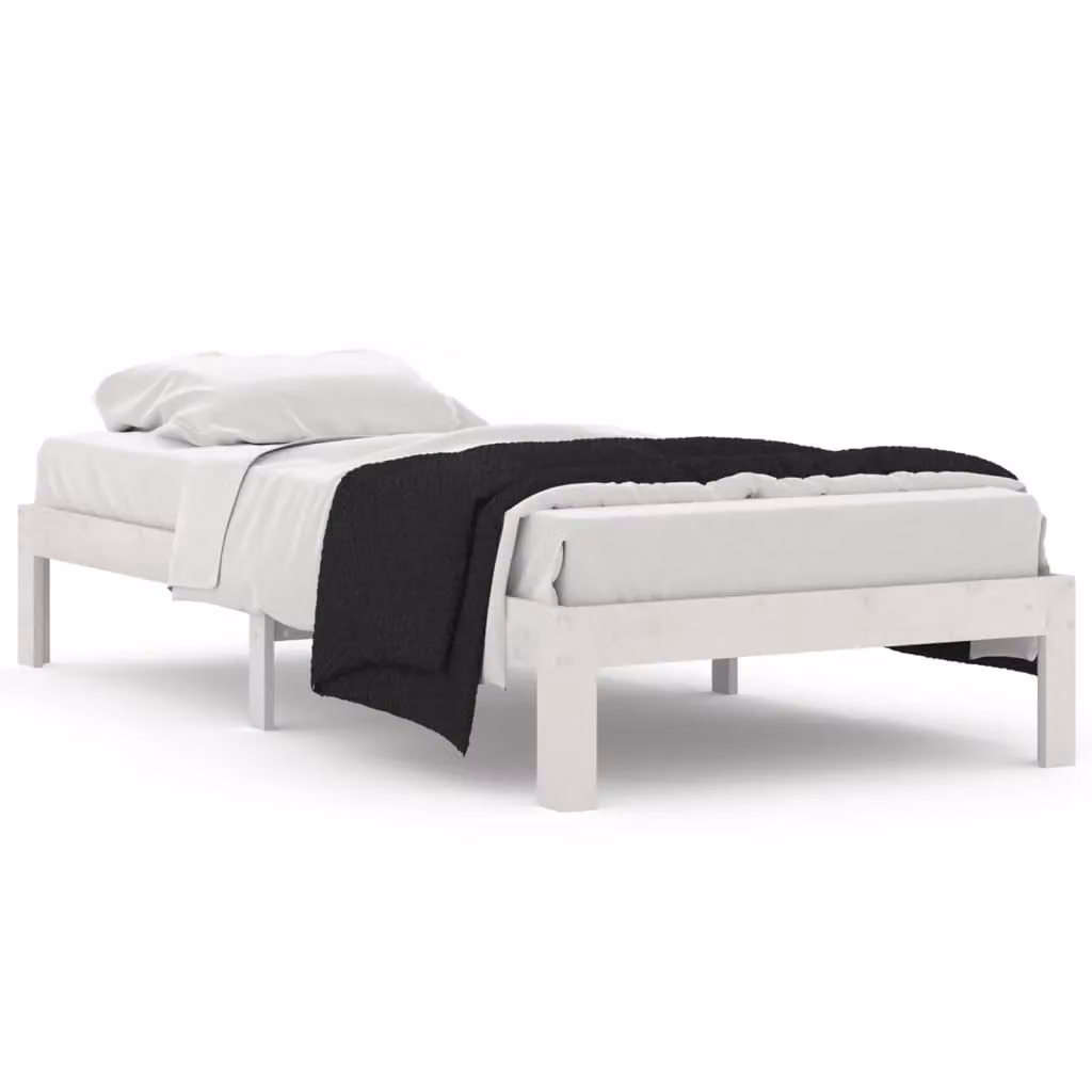 Berkfield Home White Solid Wood Pine Bed Frame W: 90 cm, L: 200 cm – 2