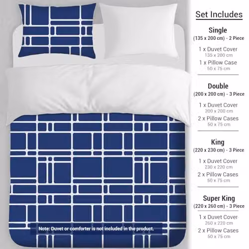Pamposh King Size Reversible Duvet Cover Set in Blue, 3-Piece Premium Brushed Microfibre Bedding Set with Zipper Closure, W/D/H: 180 x 200 cm – 2