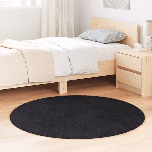 Berkfield Home NAVARRA Shaggy High Pile Rug, Black, W/D/H: 120 x 120 x 1 cm