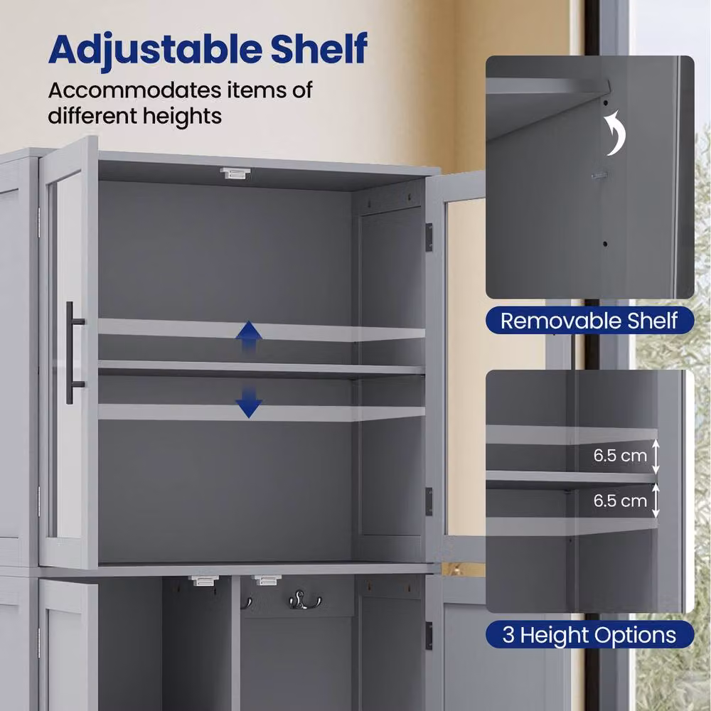 Costway Grey Freestanding Metal Cleaning Tool Cabinet with Hinged Doors and Internal Shelves – 4