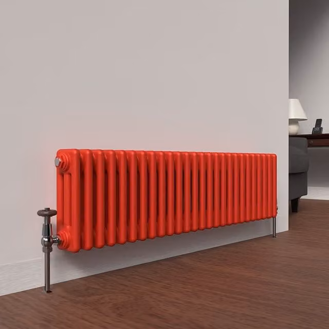 Lux Heat Horizontal 3 Column Steel Radiator in Poppy Red, H: 119 cm, W: 30 cm