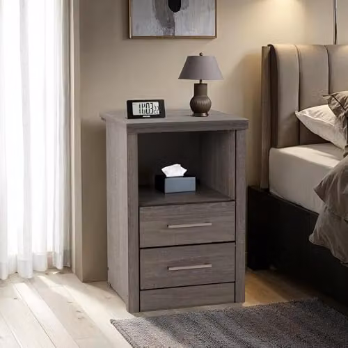 Seconique Lisbon 2 Drawer Bedside Table in Black and Grey – 2