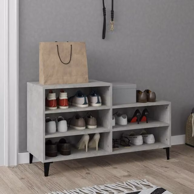 Berkfield Home Industrial Shoe Cabinet in Concrete Grey, W/D/H: 102 x 36 x 60 cm