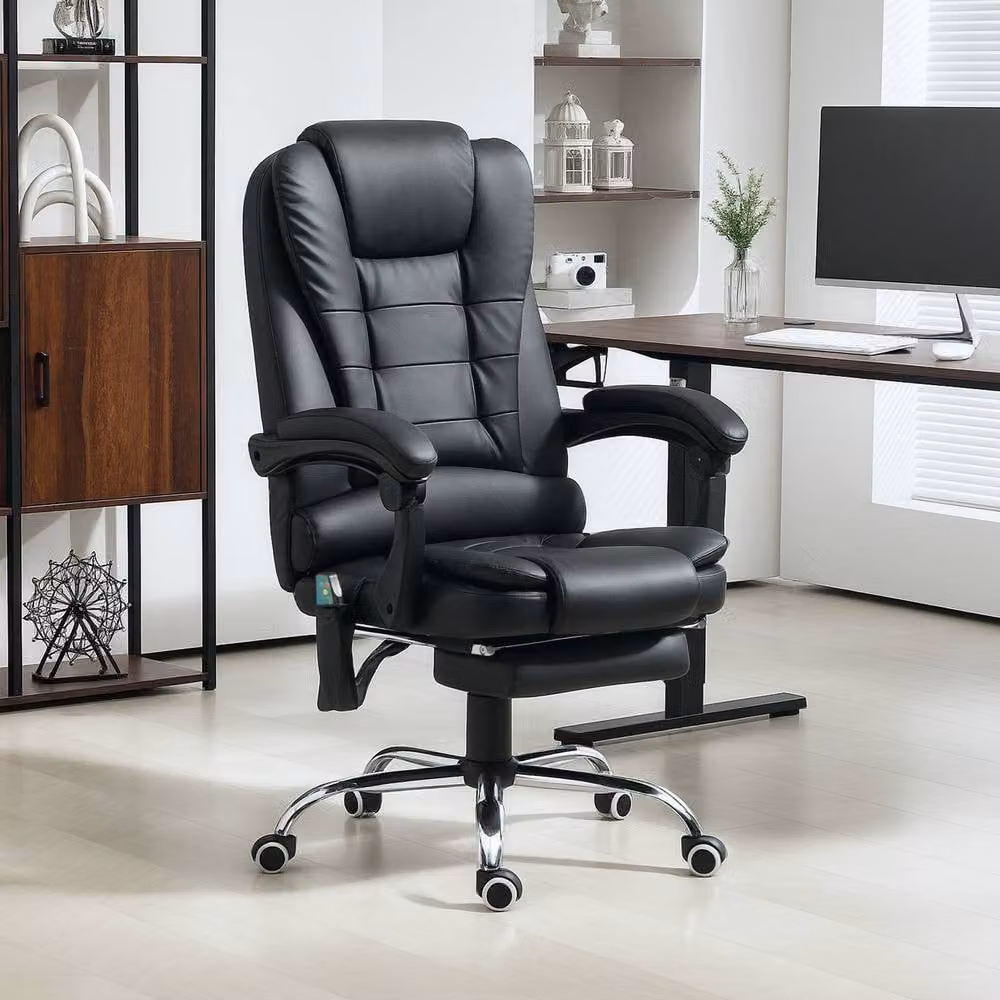 ERGOVEXA Black Executive Office Chair with 6-Point Massage, Back Heat, Headrest and Foot Ring – 3