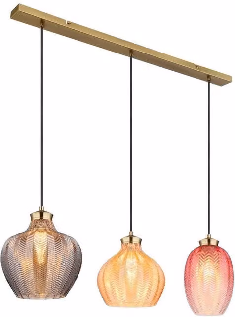 Netlighting Jessica Bar Pendant Ceiling Light in Gold/Brass with Matt Glass Shades, 3x E27 – 1