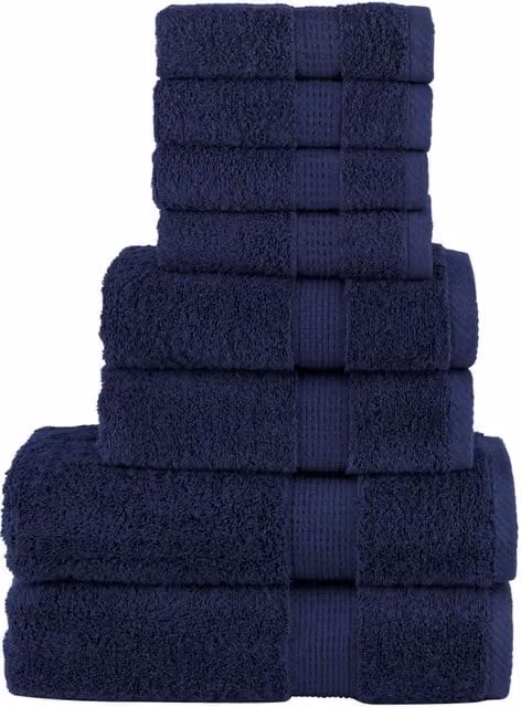Berkfield Home SOLUND 8 Piece Premium Navy Blue Cotton Terry Towel Set, 600 gsm