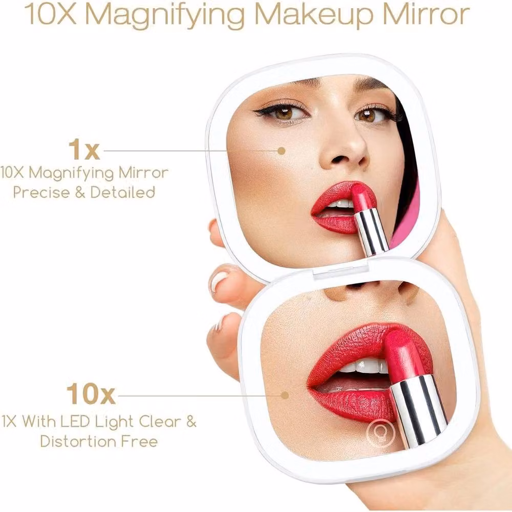 SPETLEK Travel Magnifying Mirror with LED Light, 2-Sided Illuminated Tabletop Makeup Mirror in White, W/H: 100 x 15 cm – 2