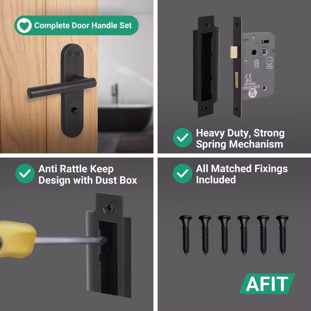 AFIT Matt Black T-Bar Bathroom Handle and WC Privacy Lock Backplate Set, 1 Pair, W/D/H: 15.0 x 17.5 x 15.0 cm – 4