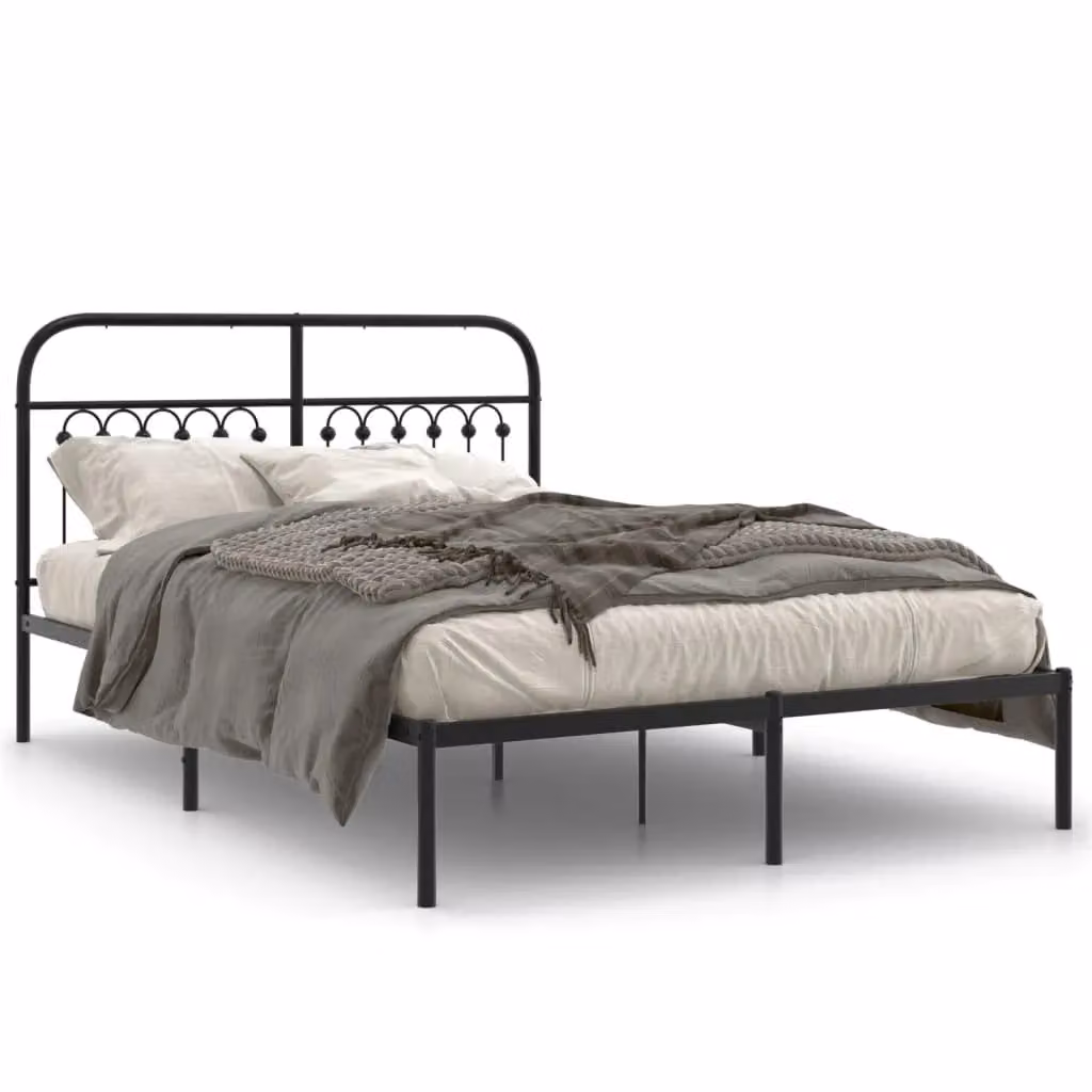 Berkfield Home Metal Bed Frame with Headboard, Black, W: 135 cm, L: 190 cm – 2