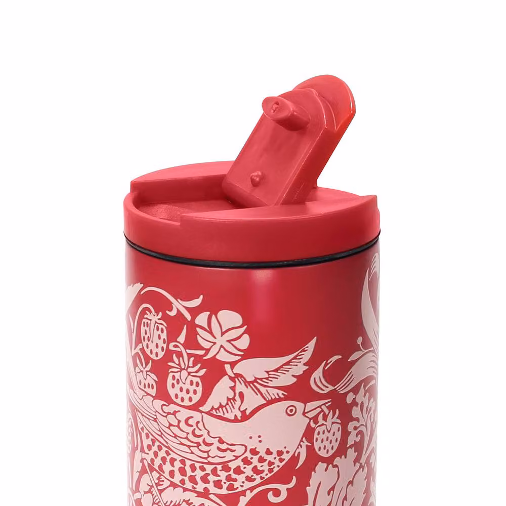 William Morris Strawberry Thief Floral Double Walled Stainless Steel Travel Mug, Red, 350ml – 2