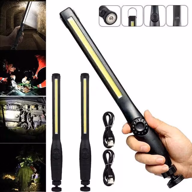 SPETLEK 2X COB LED Rechargeable Work Light with Magnetic Base and Dimmable Rotary Control, Black