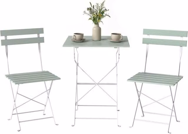 OUTSUNNY 3 Piece Folding Outdoor Garden Bistro Set for 2 People in White and Green – 1