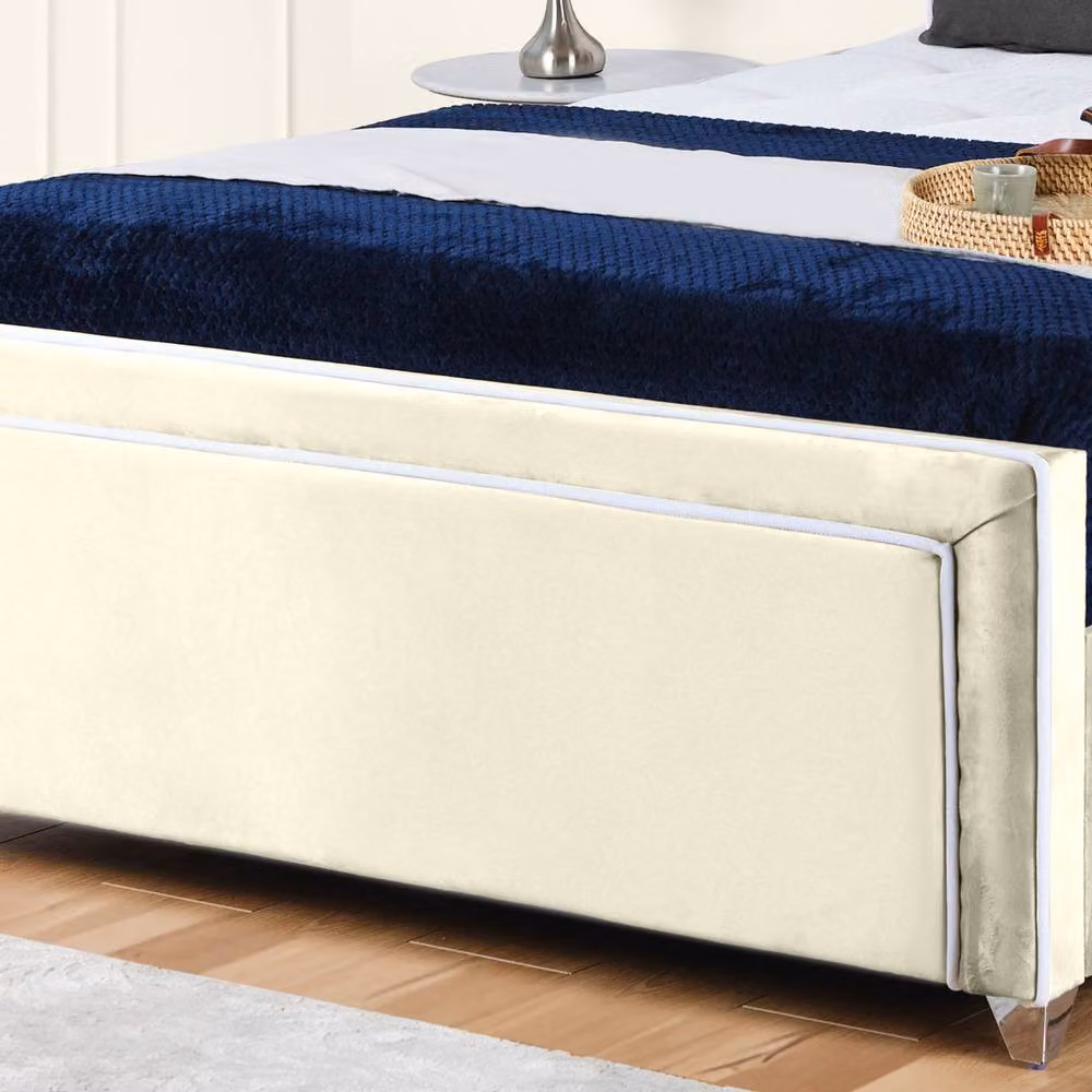 UK Bed Furniture Ariana Ottoman Gas Lift Upholstered Velvet Bed in Beige, Size: 140 x 200 cm – 3