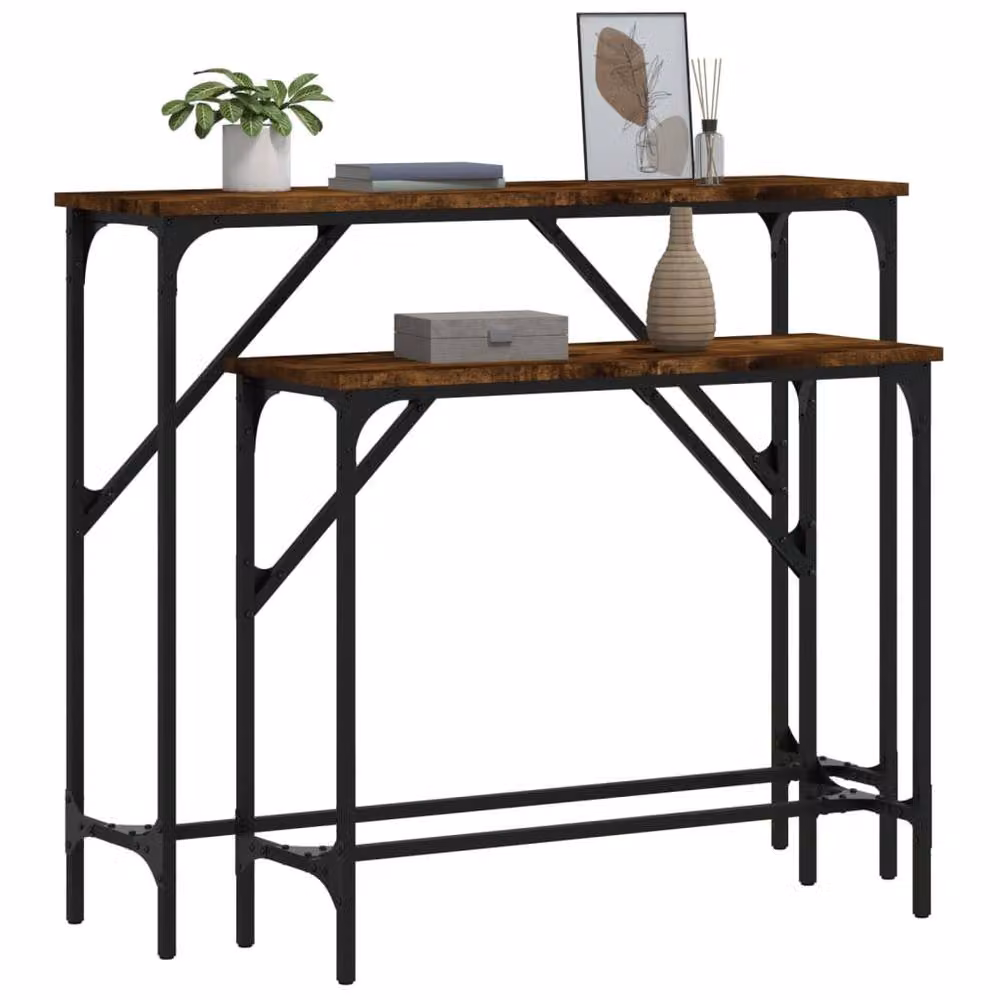 Berkfield Home Set of 2 Smoked Oak Industrial Console Tables in Brown – 3