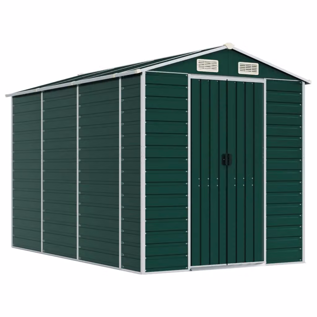 Berkfield Home Green Galvanised Steel Garden Shed W/D/H: 191 x 300 x 198 cm – 2