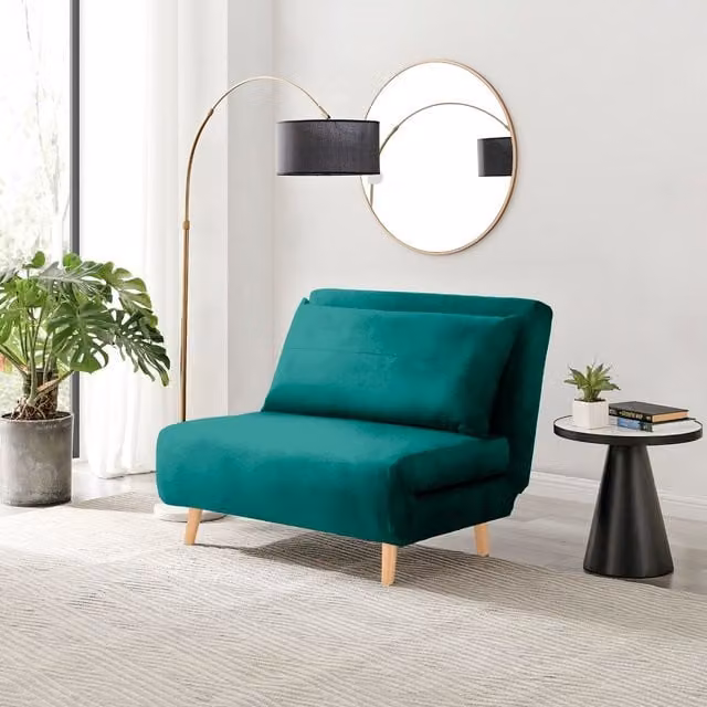 FurnitureboxUK Bobby Green Velvet Upholstered Single Folding Armchair Sofa Bed with Solid Wood Frame
