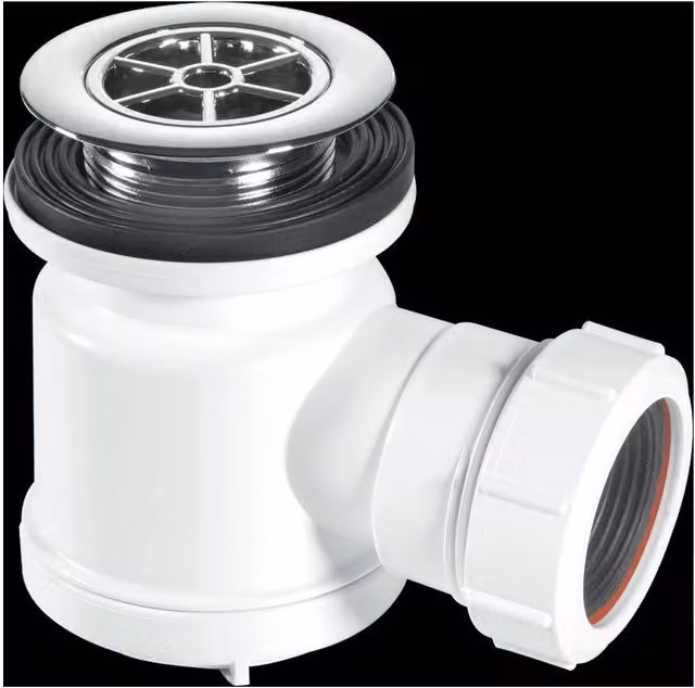McAlpine STW3-RB Round Water Seal Shower Trap in White and Silver with 1.5 inch Brass Outlet