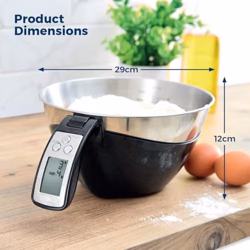 Tower 3-in-1 Digital Jug Scale with 1.5L Stainless Steel Bowl, 5kg Capacity, Black – 8