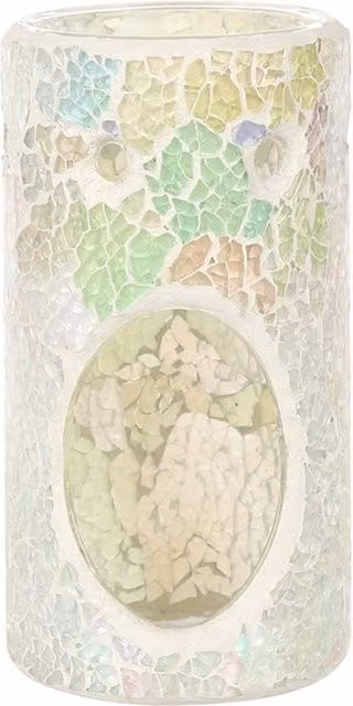 KDMK Subtle Sparkle Crackle Glass Oil Burner Tabletop Aromatic Decor in White and Multicolour